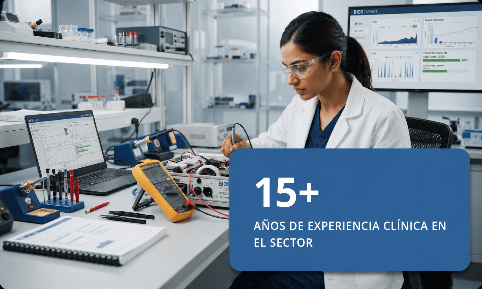 Laboratorio biomédico con equipos médicos y herramientas técnicas